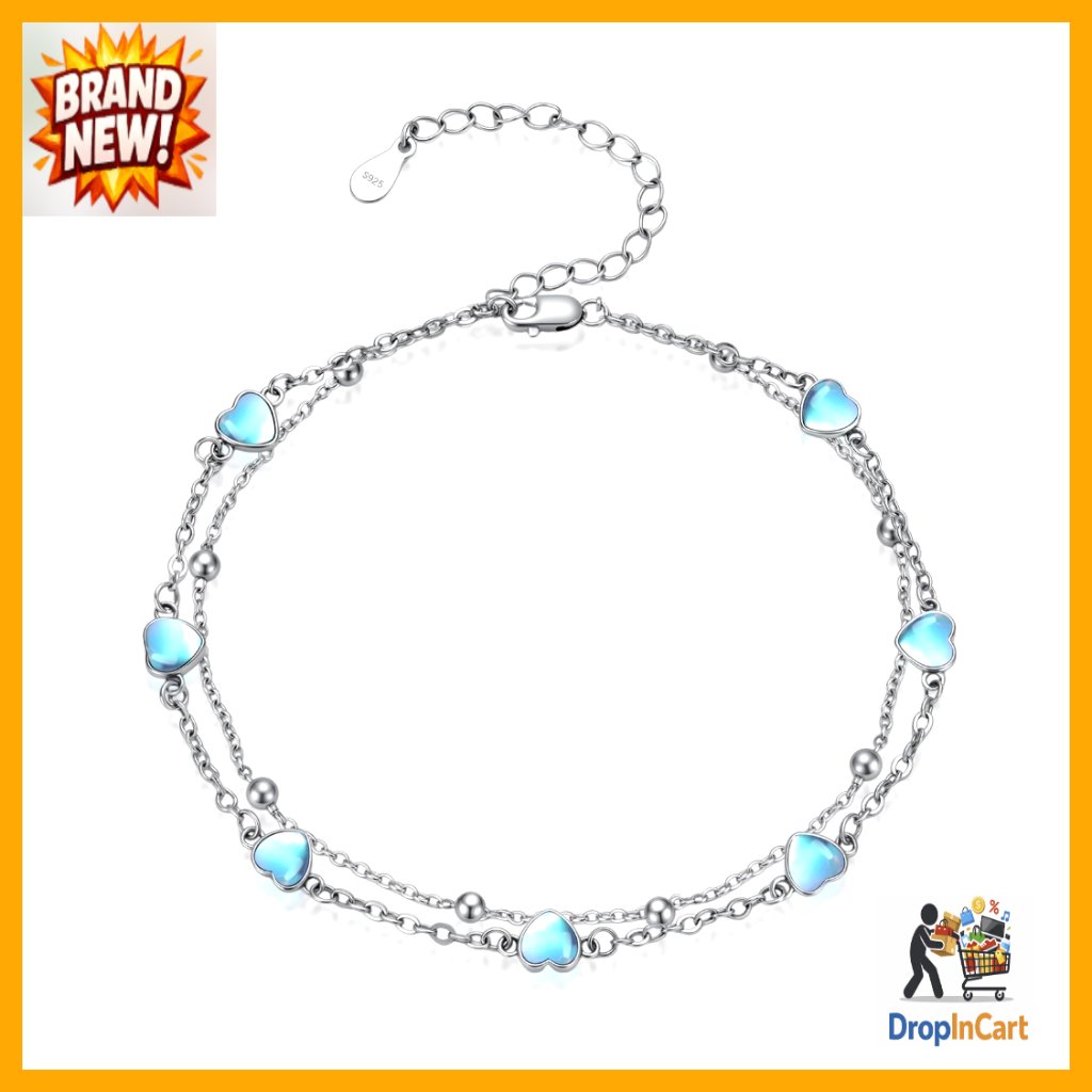 925 Sterling Silver Moonstone Anklet Adjustable Layered Elegant Minimal Jewelry